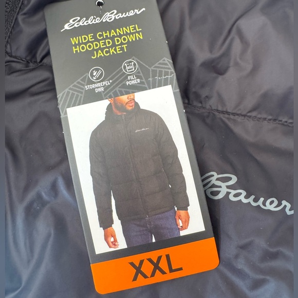 NEW Eddie Bauer Men's Wide Channel Hooded EB650 Down Jacket Black XXL - Picture 7 of 7